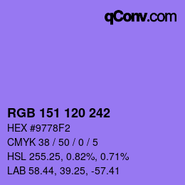カラーコード: RGB 151 120 242 | qconv.com