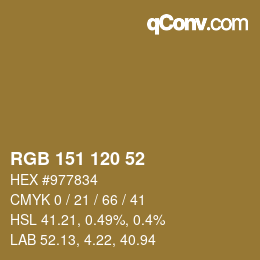 Color code: RGB 151 120 52 | qconv.com