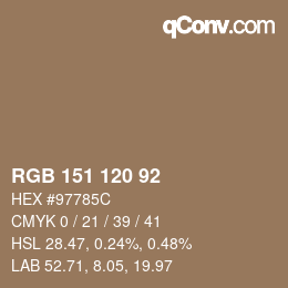 カラーコード: RGB 151 120 92 | qconv.com