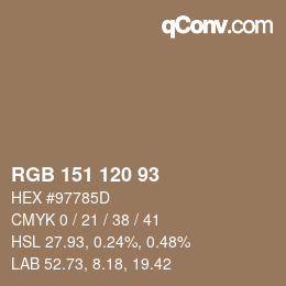 カラーコード: RGB 151 120 93 | qconv.com
