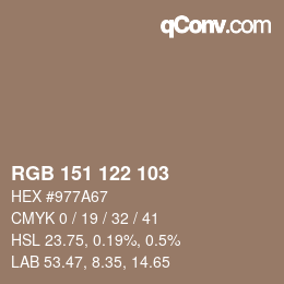 Color code: RGB 151 122 103 | qconv.com