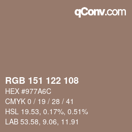 Color code: RGB 151 122 108 | qconv.com