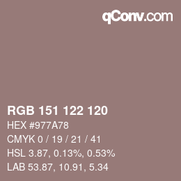 颜色代码: RGB 151 122 120 | qconv.com
