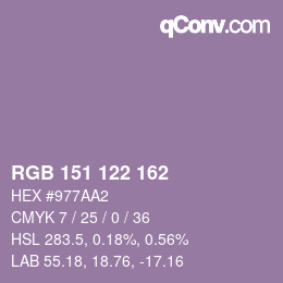 Color code: RGB 151 122 162 | qconv.com