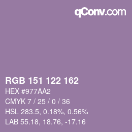 カラーコード: RGB 151 122 162 | qconv.com
