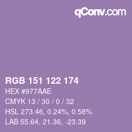 颜色代码: RGB 151 122 174 | qconv.com