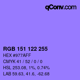 Color code: RGB 151 122 255 | qconv.com