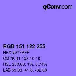 Color code: RGB 151 122 255 | qconv.com