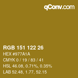 Color code: RGB 151 122 26 | qconv.com
