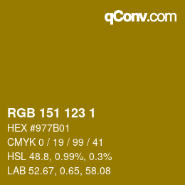 Color code: RGB 151 123 1 | qconv.com
