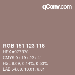 カラーコード: RGB 151 123 118 | qconv.com