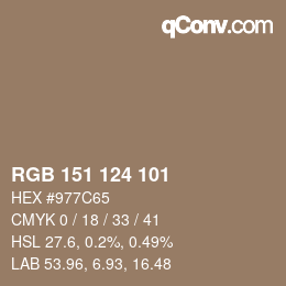 Código de color: RGB 151 124 101 | qconv.com