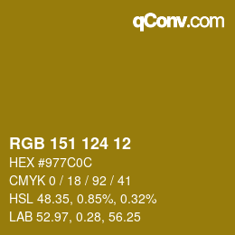 カラーコード: RGB 151 124 12 | qconv.com