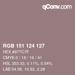 颜色代码: RGB 151 124 127 | qconv.com