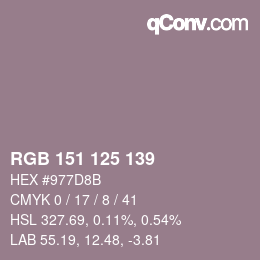 Farbcode: RGB 151 125 139 | qconv.com