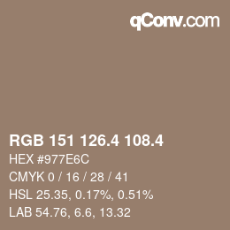 カラーコード: RGB 151 126.4 108.4 | qconv.com