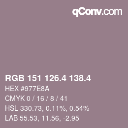 カラーコード: RGB 151 126.4 138.4 | qconv.com