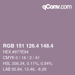 カラーコード: RGB 151 126.4 148.4 | qconv.com