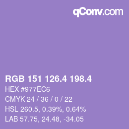 カラーコード: RGB 151 126.4 198.4 | qconv.com