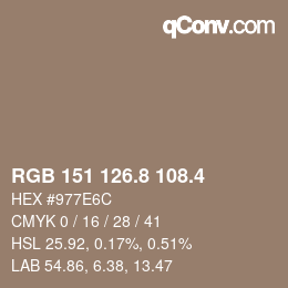 カラーコード: RGB 151 126.8 108.4 | qconv.com