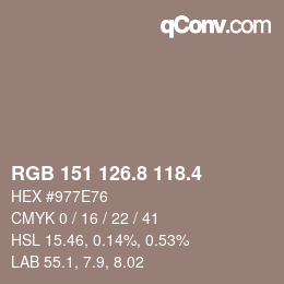 カラーコード: RGB 151 126.8 118.4 | qconv.com