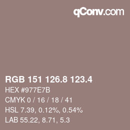 カラーコード: RGB 151 126.8 123.4 | qconv.com