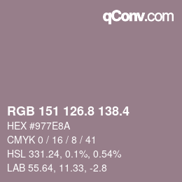 カラーコード: RGB 151 126.8 138.4 | qconv.com