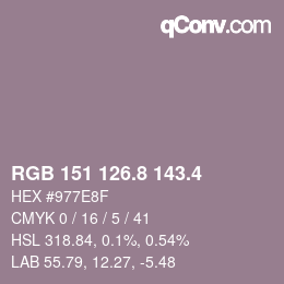 カラーコード: RGB 151 126.8 143.4 | qconv.com