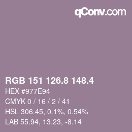 カラーコード: RGB 151 126.8 148.4 | qconv.com