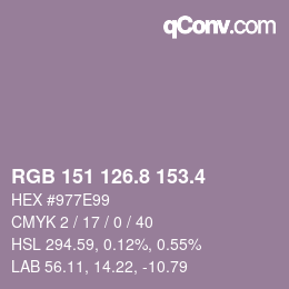 カラーコード: RGB 151 126.8 153.4 | qconv.com