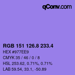 カラーコード: RGB 151 126.8 233.4 | qconv.com