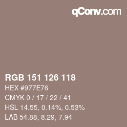 Color code: RGB 151 126 118 | qconv.com