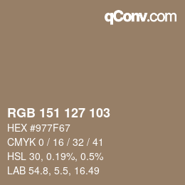 Color code: RGB 151 127 103 | qconv.com