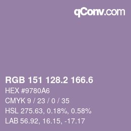 カラーコード: RGB 151 128.2 166.6 | qconv.com