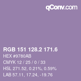 カラーコード: RGB 151 128.2 171.6 | qconv.com