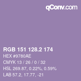 カラーコード: RGB 151 128.2 174 | qconv.com