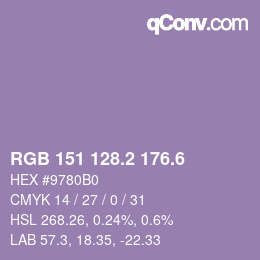 カラーコード: RGB 151 128.2 176.6 | qconv.com