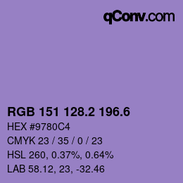 カラーコード: RGB 151 128.2 196.6 | qconv.com