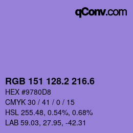 カラーコード: RGB 151 128.2 216.6 | qconv.com