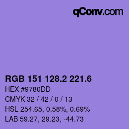 カラーコード: RGB 151 128.2 221.6 | qconv.com