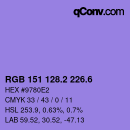 カラーコード: RGB 151 128.2 226.6 | qconv.com