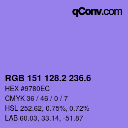 カラーコード: RGB 151 128.2 236.6 | qconv.com