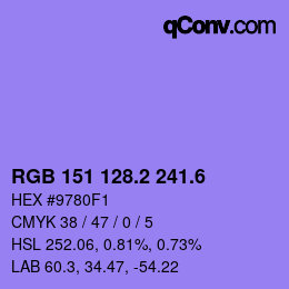 カラーコード: RGB 151 128.2 241.6 | qconv.com
