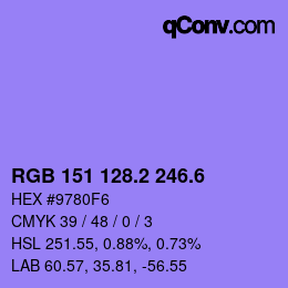 カラーコード: RGB 151 128.2 246.6 | qconv.com
