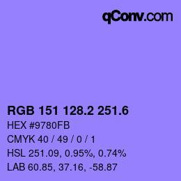 カラーコード: RGB 151 128.2 251.6 | qconv.com