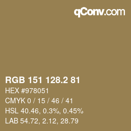 カラーコード: RGB 151 128.2 81 | qconv.com