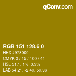 カラーコード: RGB 151 128.6 0 | qconv.com