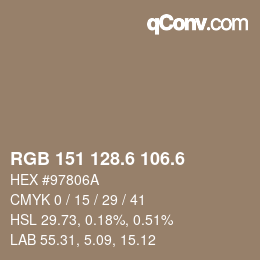 カラーコード: RGB 151 128.6 106.6 | qconv.com