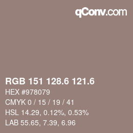カラーコード: RGB 151 128.6 121.6 | qconv.com
