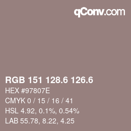カラーコード: RGB 151 128.6 126.6 | qconv.com